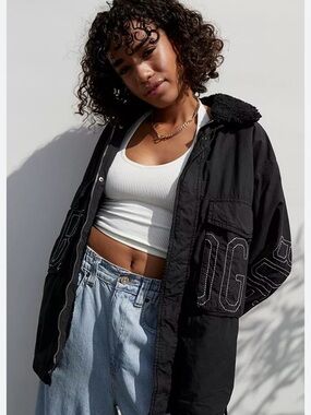 BDG Black Sherpa-Collar Oversized Jacket - Women